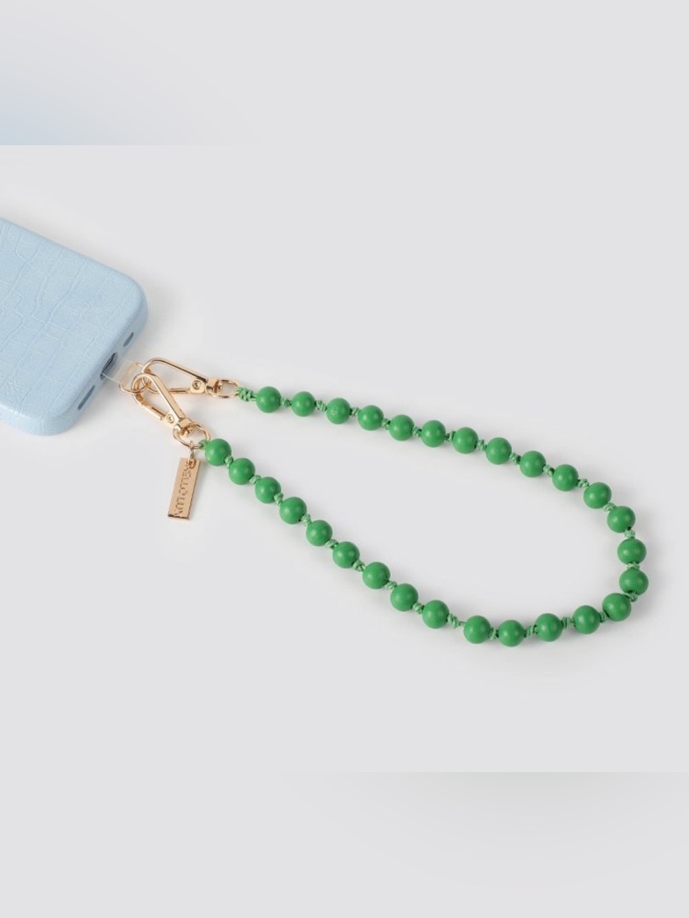 NIB Beaded Phone Strap in Green with Gold Hardware